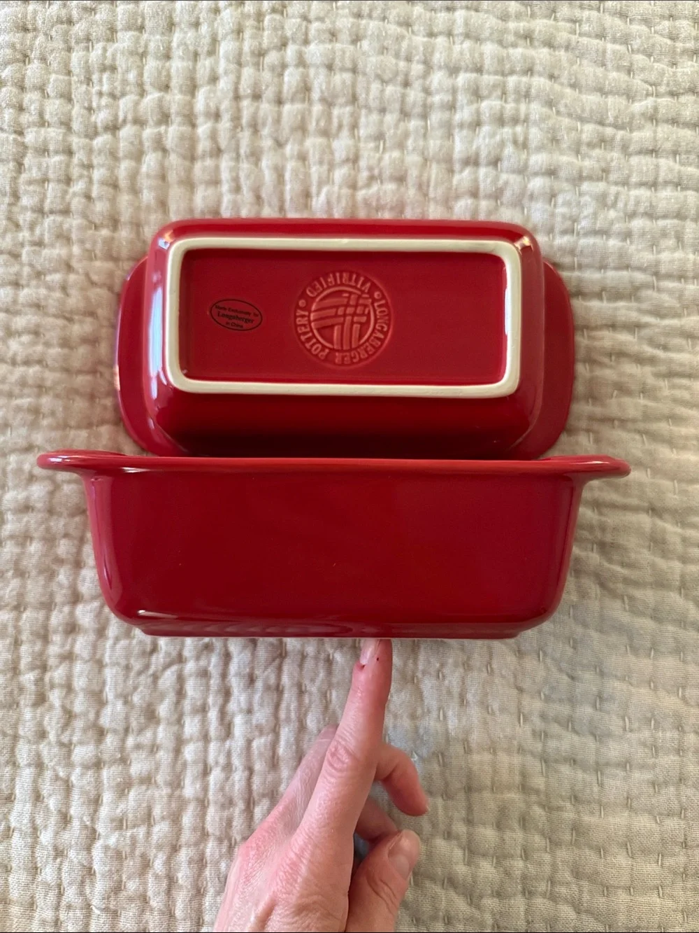 Longaberger set of 2 red pottery loaf pans